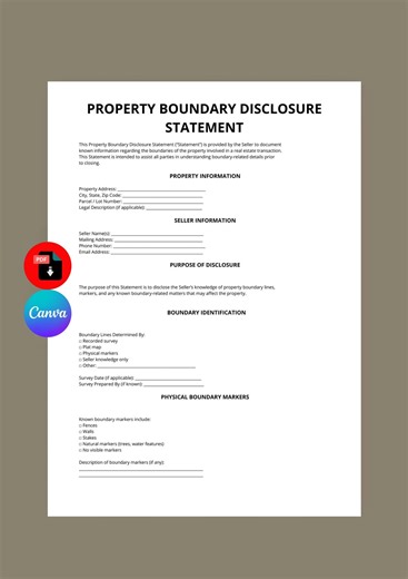 Property Boundary Disclosure Statement | Land Boundary Declaration | US Real Estate Template PDF - Etsy UK