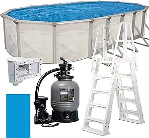 WaterThat 52" Boulder Easy-Build Oval Steel Above Ground Swimming Pool, Sand Filter, Pump, Liner, Ladder, and Skimmer (16' x 32' x 52")