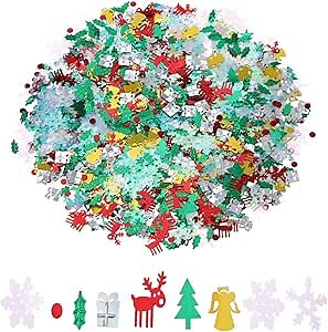 4800Pcs Christmas Confetti Xmas Table Confetti Set Mix Foil Snowflake,Angel, Gift Box, Holly Sequin, Red Dot,Elk,Xmas Tree Bright for Christmas Party Decoration