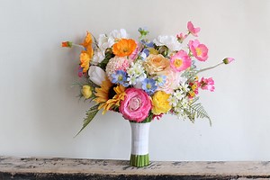 Wildflower Bridal Bouquet: Orange, Pink, Yellow Artificial Flowers, Colorful Spring Summer Wedding Bouquets, Boutonnieres, Corsages - Etsy