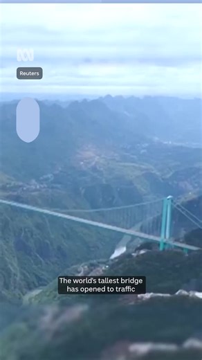 The world's tallest bridge has opened to traffic in China's southwestern Guizhou Province. The Huajiang Grand Canyon Bridge rises 625 metres above the Beipan River and stretches 2.8 kilometres across the canyon. Original reporting by Reuters. Social version by Simon Greenfield for ABC News Digital. Get the news that matters to you straight from the source. Download the ABC NEWS app: https://ab.co/abcnewsapp. #ABCNews | ABC News