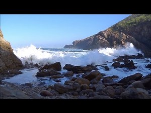 1 hour video of ocean waves breaking on a rocky beach at sunrise - HD 1080P