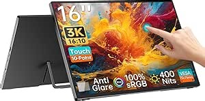 Intehill 16" Portable Touchscreen Monitor 3K, 16:10 Touch Screen Display with Tempered Glass, 100% sRGB Travel Monitor with Adjustable Stand, Speakers, HDMI Second External Screen for Laptop, U16ZT