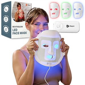 LifePro Red Light Therapy Face Mask – LED Light Therapy Mask with 3 Color Modes for Face & Neck – Portable Rechargeable Skincare Device - White