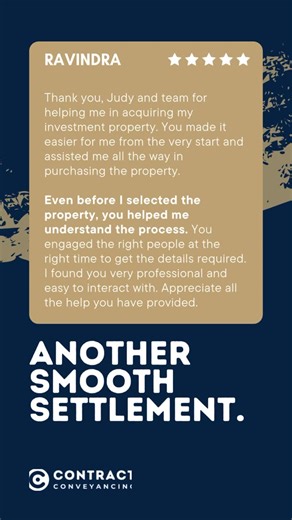 Contract Conveyancing on Instagram: "Thank you, Ravindra, for your kind words and for trusting Contract Conveyancing with your investment property journey. ⭐⭐⭐⭐⭐ We’re so glad we could support you from the very beginning — helping you understand the process, guiding you before you even selected a property, and coordinating with the right people at the right time to keep everything moving smoothly. Feedback like this reminds us why clear communication, professionalism, and genuine support matter