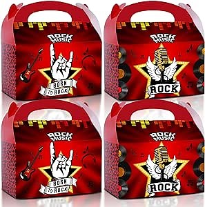 Rock And Roll Music Goodie Boxes 24PCS, Born to Rockstar Leopard Party Favor Treat Candy Box,Kid Adult Rock Music Birthday Baby Shower Bachelorette Table Centerpieces Decorations for Hip Hop Goth Punk