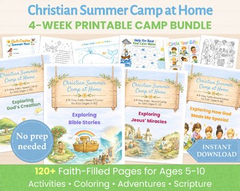 Christian Summer Camp at Home Bundle: 4 Complete Weekly Camps (Ages 5-10)