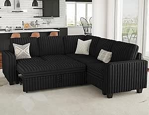 Amazon.com: Belffin Plush Corduroy Modular Sectional Sofa with Pull Out Bed Convertible Small Sectional Corner Couch for Living Room Black Couch : Home & Kitchen
