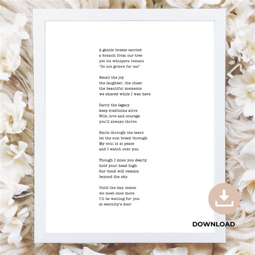 Celebration of Life Poem | in Loving Memory Poem Digital Print | Bereavement Gift | Printable Keepsake | Loss of Dad, Loss of Mom | 00-023a - Etsy