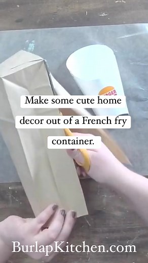 Cute home decor from a French fry container. #upcycled #craftcommunity #diycrafts #BudgetFriendly #recycle #springcrafts | Burlap Kitchen