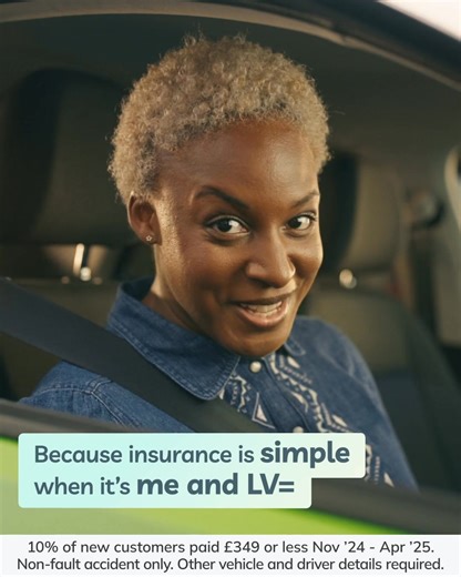 Insurance is simple when it's me and LV=. Get your quote today and see how much you can save 🚙💚 | LV=