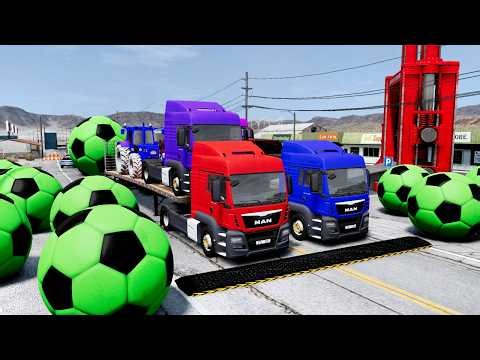 Flatbed Truck Mcqueen Transportation with Truck Pothole vs Car #73 BeamNG Drive