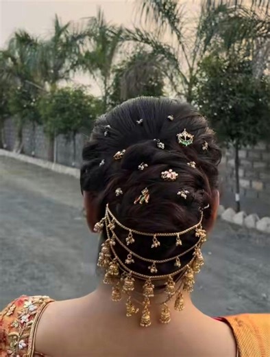 Gold-plated 3-layer Hair Bun Chain With Jhumkis and Pearls - Etsy