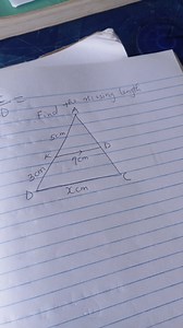 Find the missing length in the triangle. The top side is 5 cm, ... | Filo
