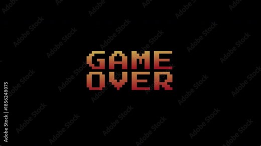 Game Over text animation with pixel and gradient red and yellow retro game suitable for screen, Pixelated video, pixel art, retro, gaming graphics. alpha channel only 4k.