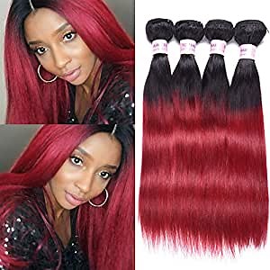 Top Hair Peruvian Ombre Burgundy Hair Extensions Black To Red Straight Weave Two Tone 4 Bundles 10 10 12 12 Inches Total 200Gram