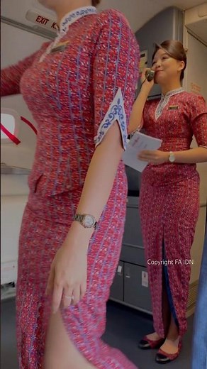 Beautiful flight attendant making an announcement