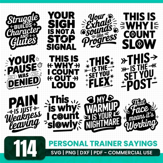 Personal Trainer Sayings Svg Png Pdf & Dxf Bundle for Workout Shirts Instant Downloads - Etsy Canada