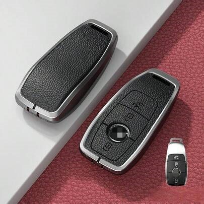 Genuine Leather Key Fob Cover With Metal Frame | Scratch-Resistant Luxury Car Accessory, Carbon Fiber Key Chain - Fit For A/C/E/S/CLS/GLC/GLE/GLA/GLS Series (2017-2024), Including E200/E400/E63/W213, S550/S560, C260, A200 | Premium Key Protector | SHEIN