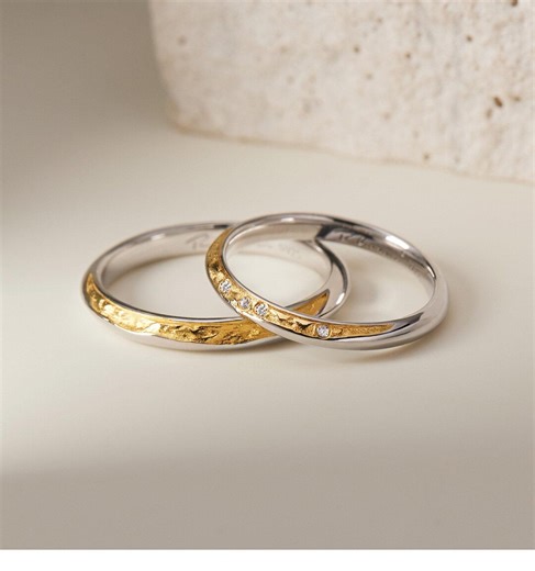 18K Gold Egyptian Wedding Band Set, Two-tone Diamond Anniversary Rings - Etsy