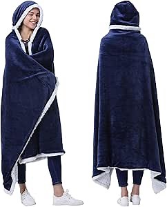 Catalonia Hooded Blanket Poncho | Wearable Blanket Wrap with Hand Pockets | Comfy Sherpa Fleece Throw Cape for Adults, Women Gift
