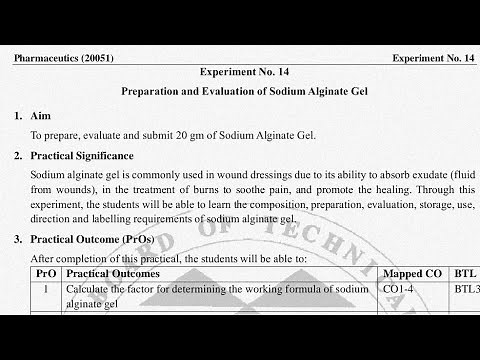 Pharmaceutics Experiment 14 | Preparation & Evaluation of Sodium Alginate Gel | F Y D Pharm Manual |