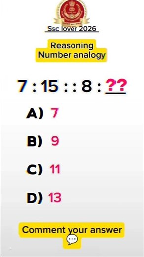 Reasoning question || Number analogy || Ssc #reasoning #ssc #shorts #viral #analogy