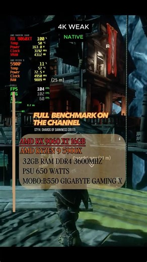 RX 9060 XT vs Styx Shards of Darkness 4K Performance #pcbenchmark #gaming #gpu