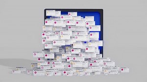 System error failure PC interface abstract animation. Error message window alert popups fall out of the blue monitor screen. Motion graphics.