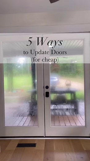 5 Ways to update doors for cheap ⬇️⬇️⬇️1. Adding door trim a fancy header can be done for very cheap & super easily! 2. Painting regular doors with a faux wood finish is a great way to add wood grain texture without paying the wood door price 3. Updating door handles is super simple & there are a bunch of budget friendly options on Amazon 4. Paint your door a bold color or the same color as the wall color for a color drenched look5. Easily update door hinges with a little Rub n Buff, you don’t e