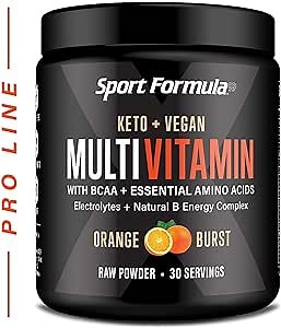 Multivitamin Powder - Keto Drink Mix for Men Women BCAA Amino Acids Won’t Upset Your Stomach - Keto Vegan Multivitamin with Electrolytes Super B Complex Digestive Enzyme (Orange Burst)