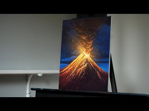 Painting a Volcano Erupting with Acrylics - Paint with Ryan!