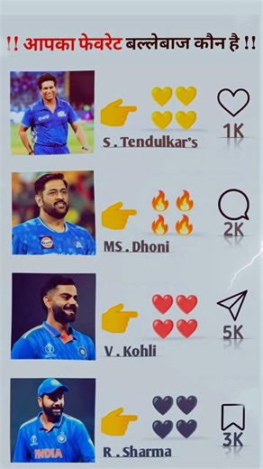 💫🏏✨comment karke batao aapko kaun sa cricketer pasand hai Bhar ke bhaga do comment #facebook 🏏🏏 #