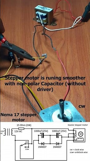 Run stepper motor with non-polarized capacitor without driver #shorts