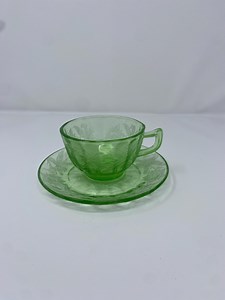 Jeannette Uranium Glass Floral (poinsettia) Cup & Saucer - Etsy