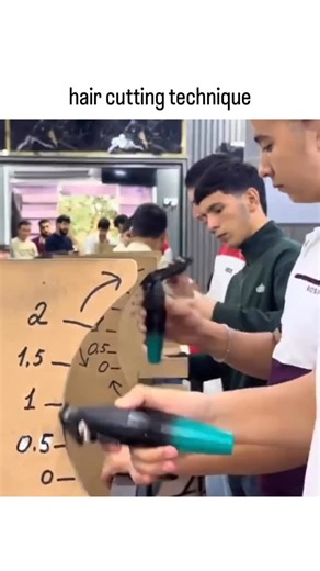 @tinglevers on Instagram: "The video showcases a group of young Indonesian barbers demonstrating a precise fade haircut technique, using clipper guards from 2.5 down to 0, guided by a hand-drawn cardboard chart for even blending. - Posted on October 28, 2025, it quickly amassed over 2 million views and 2,300 likes, highlighting synchronized training that turns routine grooming into an engaging, almost performative skill. - Replies blend admiration for the methodical approach with humor, comparin