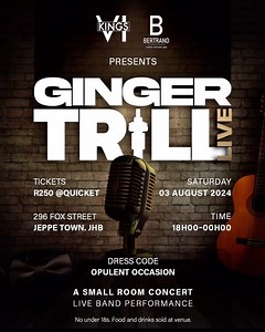 GiNGER TRiLL LIVE: A SMALL ROOM CONCERT 🥁🎻 📆: Saturday AUGUST 3rd 2024 📍: Bertrand Café, Maboneng 🎟️: @ Quicket qkt.io/UVkrpP #GingerTrillSmallRoomConcert | Ginger Trill