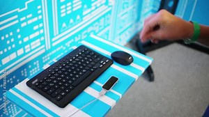 Hand of boy controlling computer without mouse or keyboard