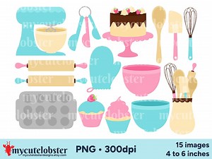 Baking Clipart - Set of Baking Utensils, Cakes, Food Clip Art Set, Kitchen Clipart - Instant Download, Personal Use, Commercial Use, PNG - Etsy