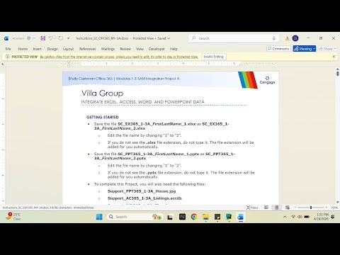 Shelly Cashman Office 365 | Modules 1-3: SAM Integration Project A Villa Group