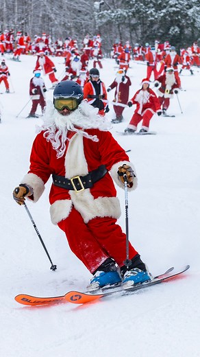 Sunday River Resort saw more than 300 skiers and snowboarders dressed as Santa fill the slopes for its 24th annual Santa Sunday event, which raised $9,000 for the local nonprofit The River Fund Maine. #skiing #snowboarding #maine #newengland #santa #santaclaus #skiingsantas #sundayriver #sundayriverresort | WMTW-TV