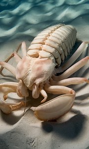 🔥 This is the GIANT ISOPOD — The Deep-Sea Armored Tank 🐾✨ Living thousands of feet below the ocean’s surface, giant isopods are massive crustaceans related to pill bugs, growing up to half a meter long. Their segmented, armored shells and enormous compound eyes make them perfectly adapted to life in the deep. These scavengers roam the seafloor, feeding on dead fish, whales, and other marine debris. They can survive months without food, conserving energy in the pitch-black, high-pressure world 