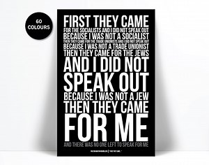 First They Came Then They Came for Me Art Print - Martin Niemöller - Holocaust Poem - Racism Civil Human Rights - Immigration Fascism Poster - Etsy