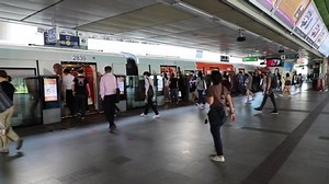 BTS Skytrain Bangkok passengers are waiting for the train. Thailand Bangkok March 2020