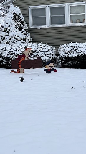 My husband outdid himself on our outdoor decorations this year! #calvinandhobbes #homemade #winter #fyp #christmasdecor