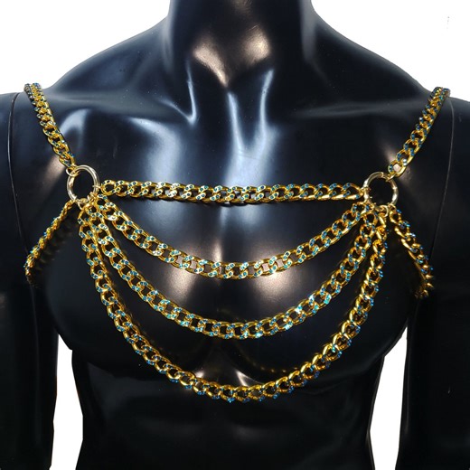 Gold Rhinestone Men's Body Chain Chest Harness: Gay Pride Clubwear - Etsy