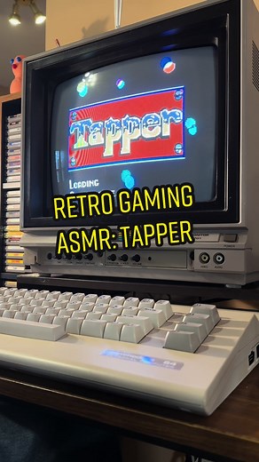 Replying to @RockStone Retro Computer ASMR: Commodore 64 loading Tapper from floppy disk #80s #retrogaming #retrocomputer #floppydisk #pcsetup #c64 #asmr
