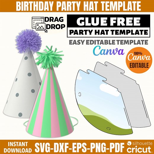 Editable Birthday Party Hat Template: Canva & Cricut (digital Download) - Etsy