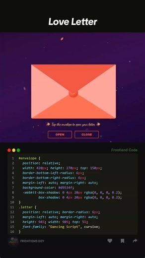 Love Letter using HTML CSS and Javascript Codes💌 #programming #coding #htmlcss #javascript #fyp