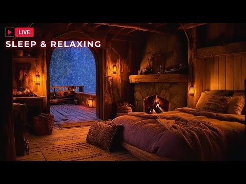 Relaxing Fireplace Sounds & Snowstorm Sounds in a Cozy Winter Cabin | Reduce Stress, Study
